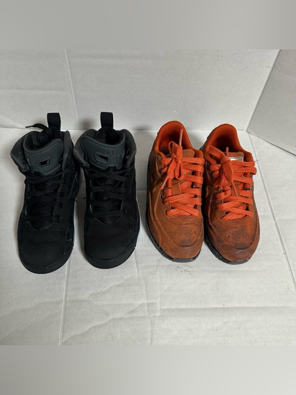 2 Pairs of Nike Sneakers for Kids Jordan Black 11C and Air Max Coffee Orange 11C